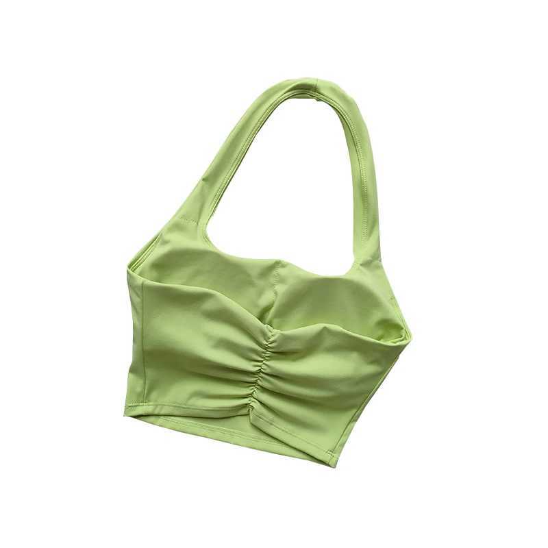 Summer New Sexy Hanging Neck with Chest Pads Beautiful Back Sports Bra Womens Light Luxury Fashion Unique Pleated Sports BraXJ250212