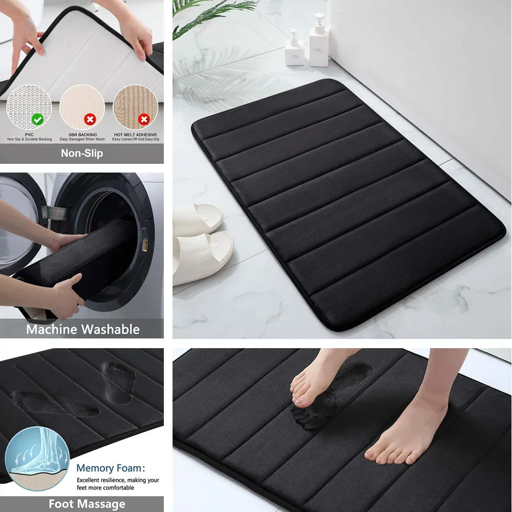 Super Absorbent Bath Mat Memory Foam Carpet Non-slip Bathroom Rug Bathtub Side Floor Rugs Shower Room Doormat Toilet Footpad 250211