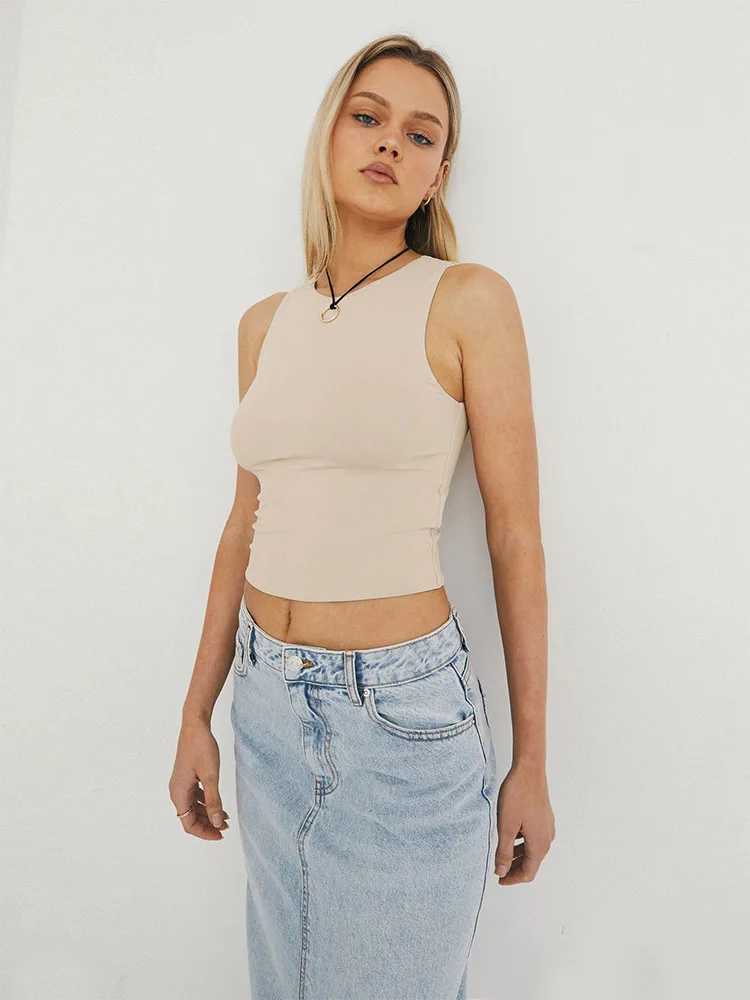 Sveless Tight Bottomed Shirt With Round Neck Racerback TopXJ250212