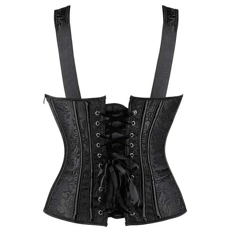 Women Corset with Straps Black Overbust Corsets Vest Plus Size Steampunk Corsets and Bustiers Lace Up Boned Jacquard Corset TopXJ250212