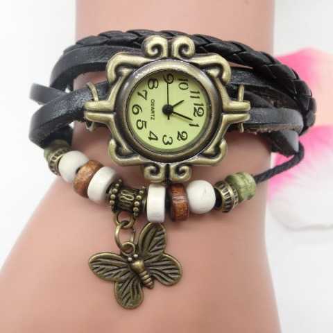 Watch fashion leather winding bracelet watch belt watch womens childrens watch Butterfly Pendant W250212