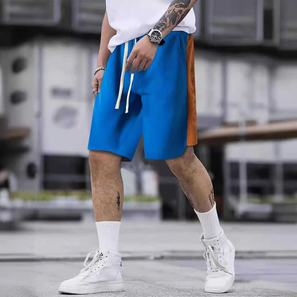 2024 new mens color blocked waffle shorts loose summer outdoor casual pants W250212