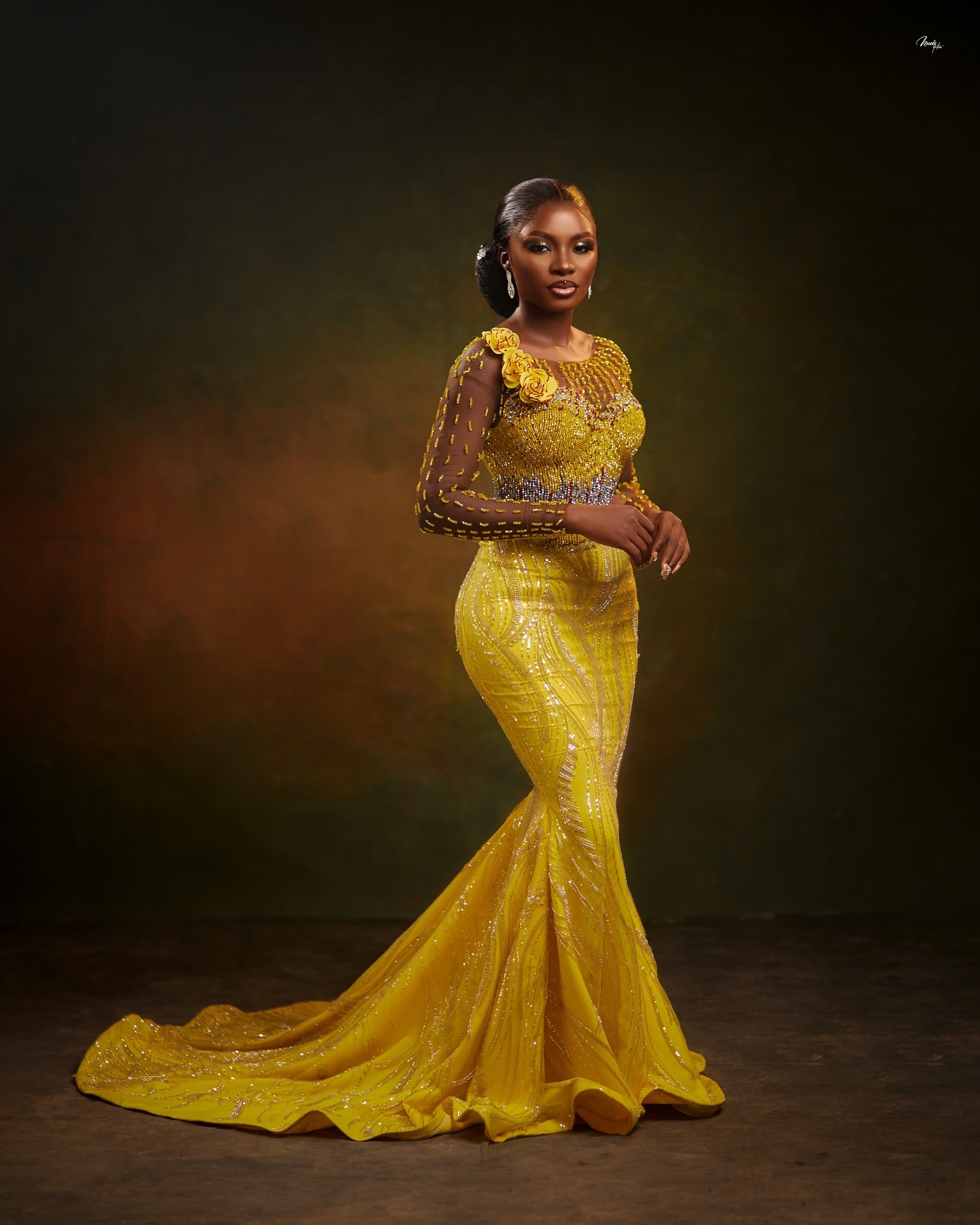 Aso Ebi 2025 Yellow Mermaid Prom Dresses Beaded Flowers Sequined Luxurious Evening Formal Party Second Reception Birthday Gowns Dress For Special Occa