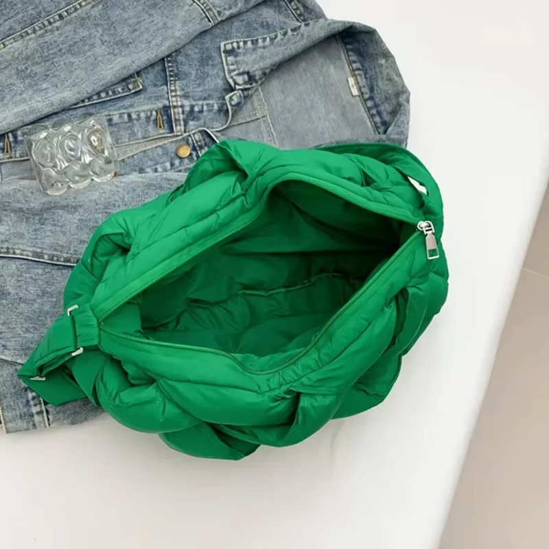Large Capacity Cotton Padded Lightweight Woven Shoulder Design Puffy Down Space Hobo Handbag Women Warm Soft Crossbody Bag