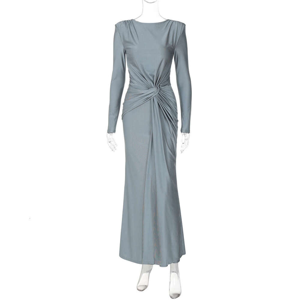 Hot selg women's evening dresses in Europe America, autumn products, fashionable temperament, slim fit round neck long sleeved dresses, wholesale