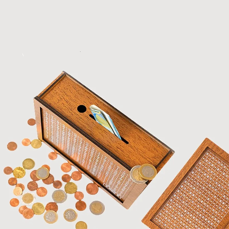 Decorative Natural Wooden Money Box With Counter Piggy Bank Handmade For Creative Childrens Saving The Money Goal 10000 Euro 250211