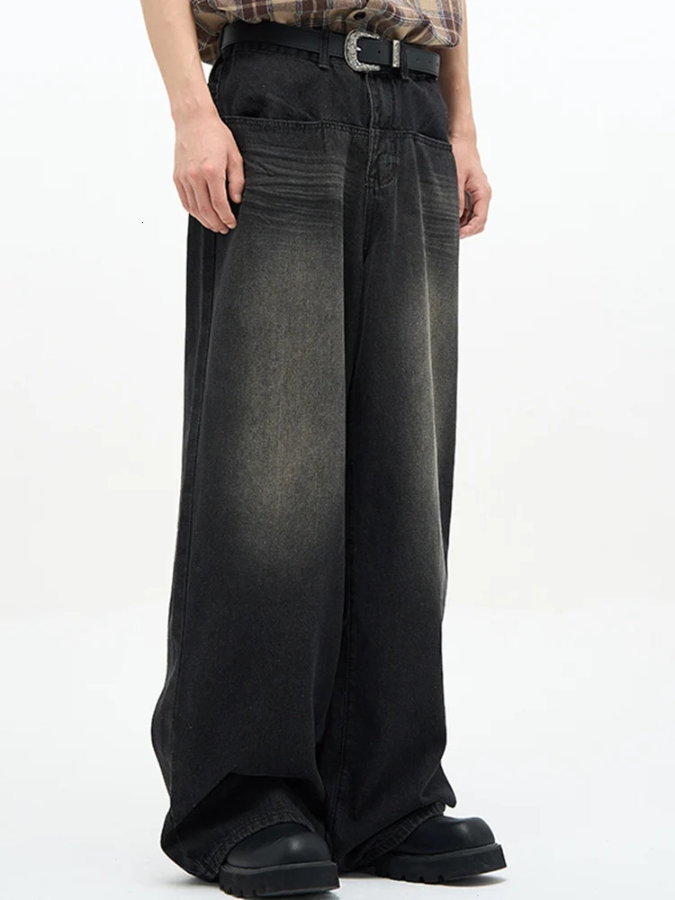 Male Classic America Hip Hop Rap Jeans Wide Leg Youth Men Straight Retro Loose Trousers Oversized Denim Pants 250210