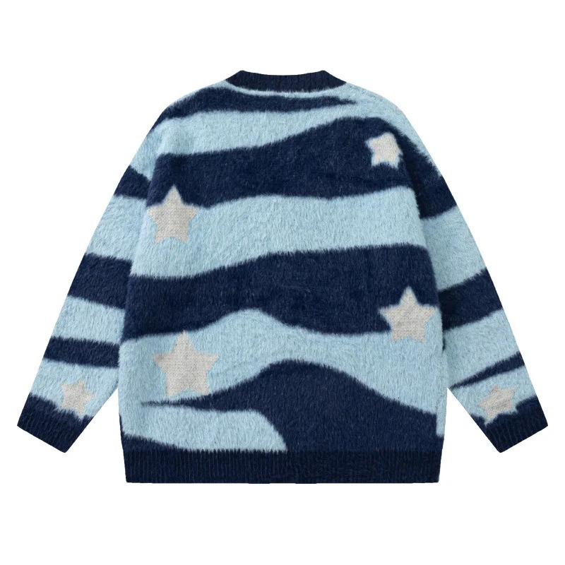 Knitted Cardigan Sweater Men Women Autumn Patchwork Knitted Jumpers Harajuku Loose Hip Hop Streetwear Y2K Star Pattern Jackets 250211