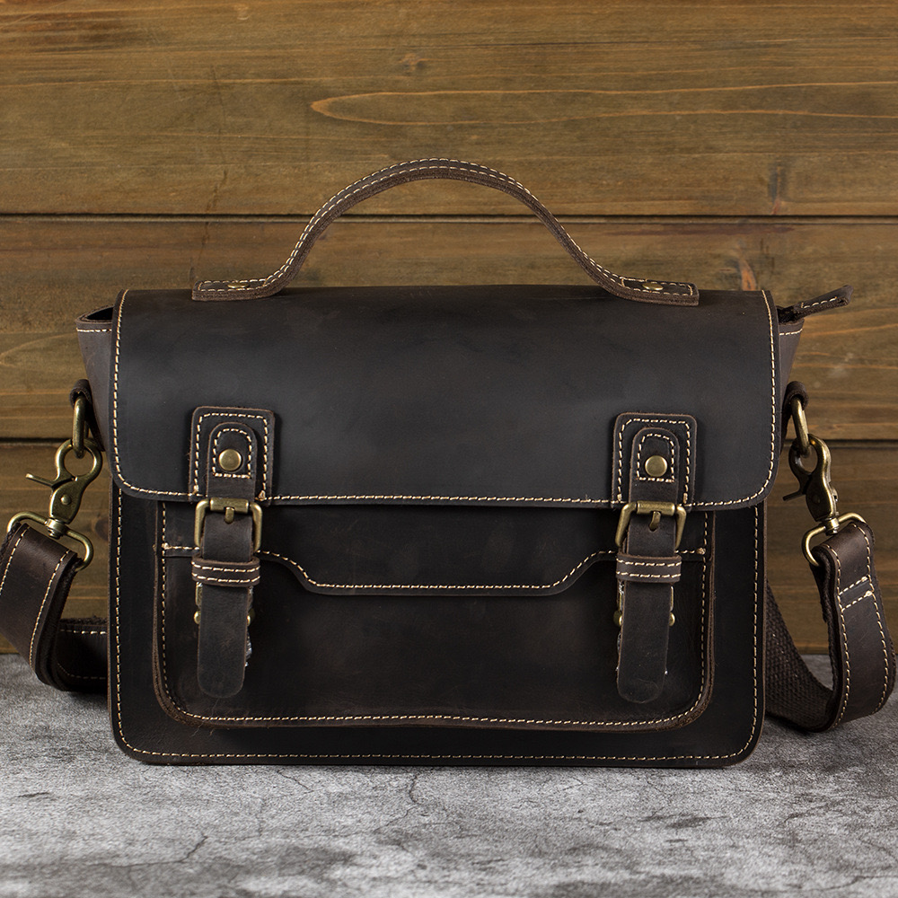 Fashion Crazy Horse Leather dslr Camera Bags Hand Camear Shoulder New Travel for men male
