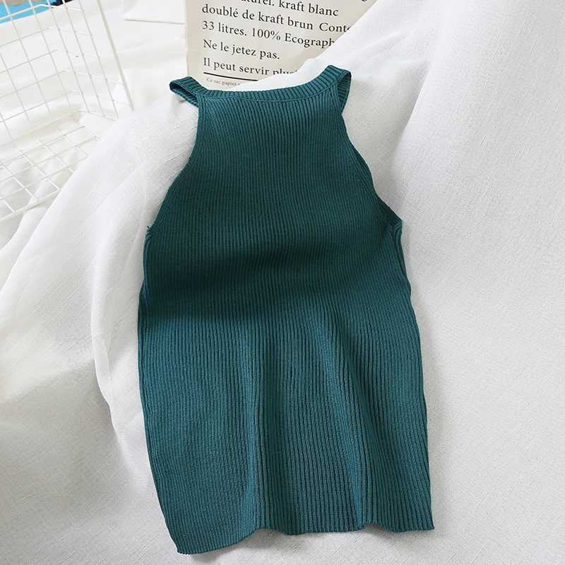 ITOOLIN New Women Tank Top Knit Off Shoulder Sexy Round Neck T-Shirt Womens Solid Color Halter Camisole 2024 SummerXJ250212