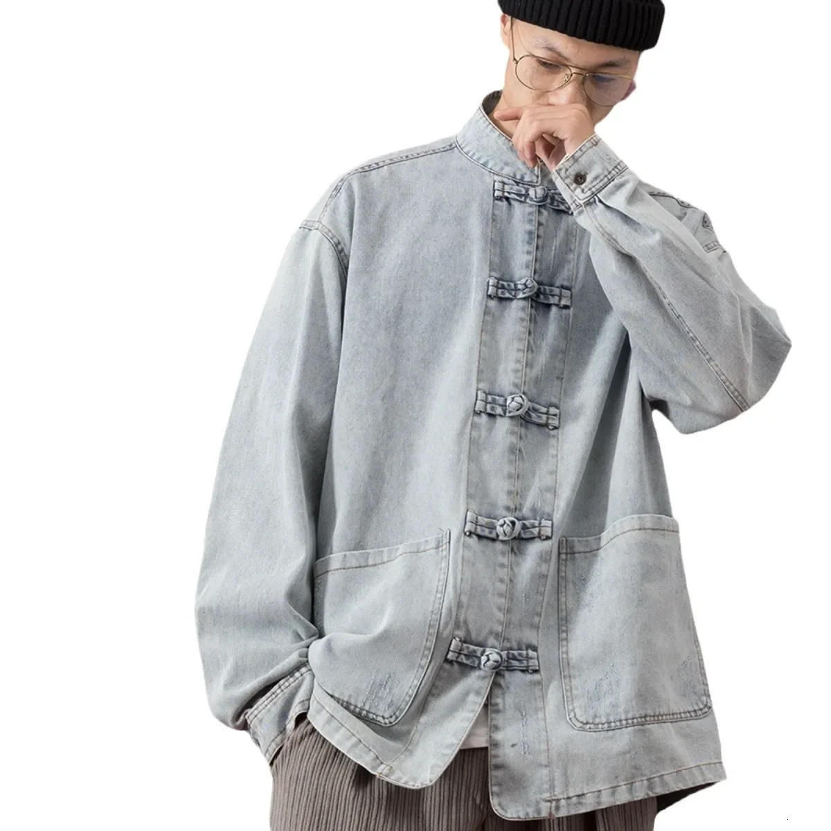 Chinese Style Denim Jacket For Men And Women Loose Fit Sensible Niche Clothing Top One Piece Agent 250211