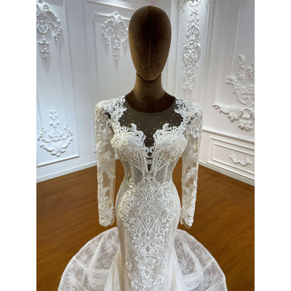 Customized M035 Hot Sale Long Sleeve Show The Fish Bones Mermaid Bridal Wedding Dress