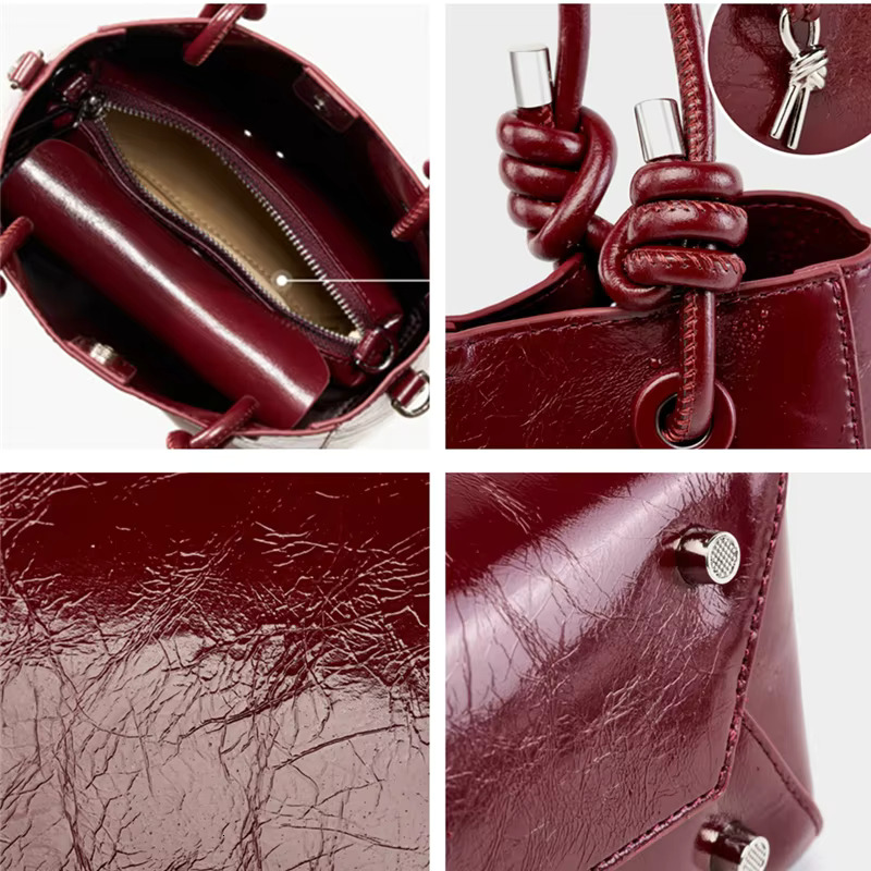 Toptrends Cow Genuine Leather Bucket Small Tote Handbags For Women 2025 Designer Composite Ladies Shoulder Crossbody Bags