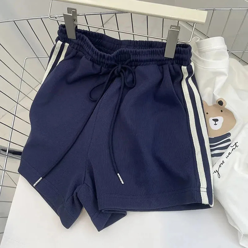 Stripe Sports Shorts Women Y2K Summer High Waist Loose Casual Jogging Shorts Bf Korean Streetwear All-Match Knee-Length Shorts 250212