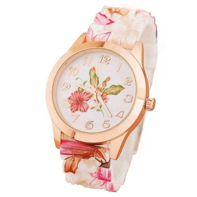 New Fashion Geneva Silicone Watch Print Flower Watch Mens and Womens Quartz Watch W250212