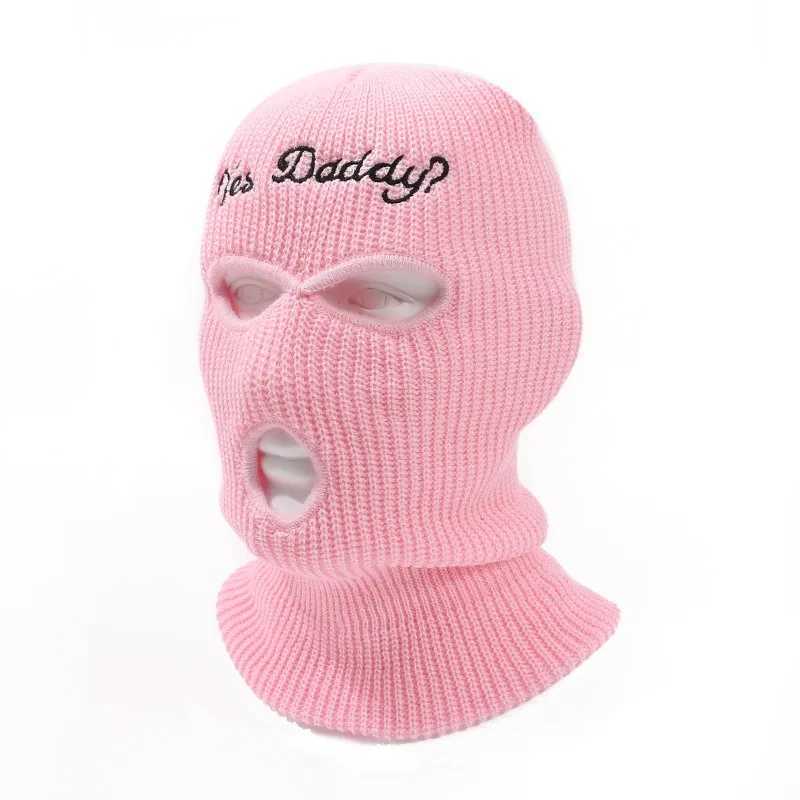 Balaclava Fl Face Mask Embroidery Winter Hat for Wan Ski Mask Daddy Warm Knit Fl Caps Outdoor Sports Beanies X250212