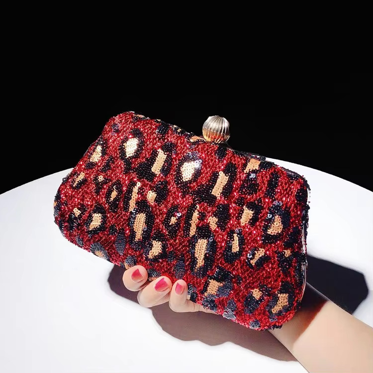 2025 Stylish Women Dinner Bag Embroidered Sequins Top Handle Bags Shoulder Handbag Leopard Print Clutch Purse Noble Tote
