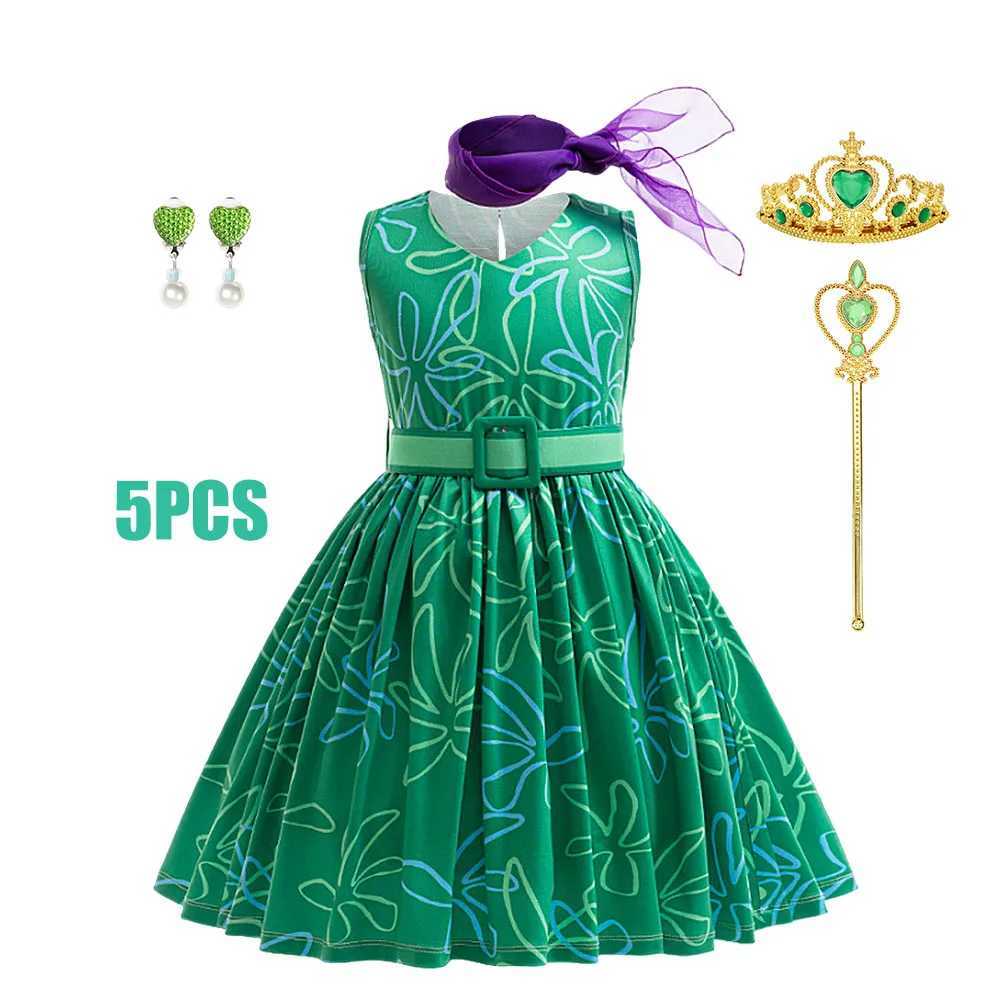 3PCS Full Printing Green Dress for Kids Girl Cosplay Dress+Scarf +Belt Disgust Costume Halloween Disguise Par Joy ClothingXJ250117