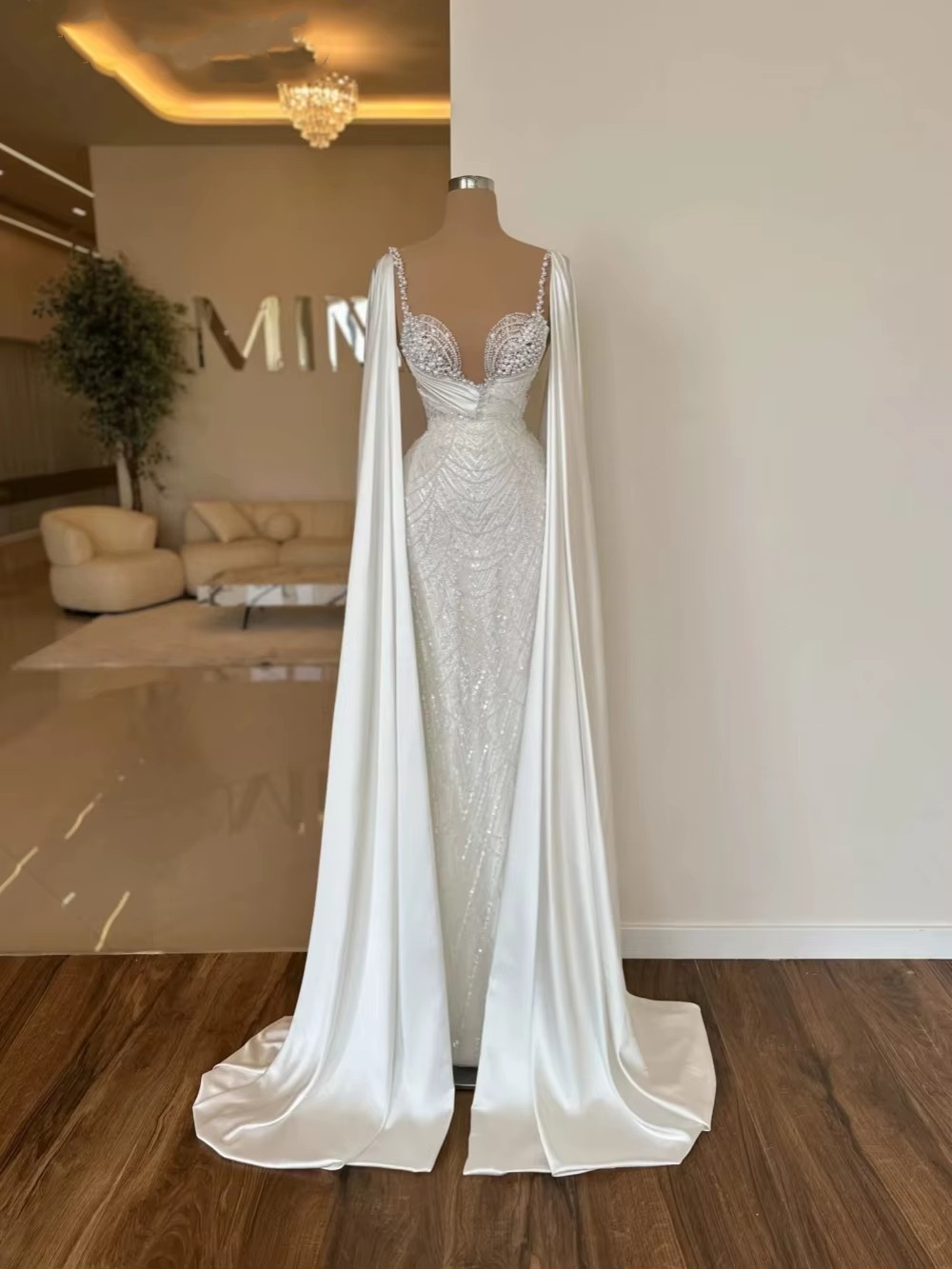 Elegant Women Wedding Sheer Neck Long Sleeves Bridal Gowns Pearls Sequins Sweep Train Dress Custom Made vestidos de novia