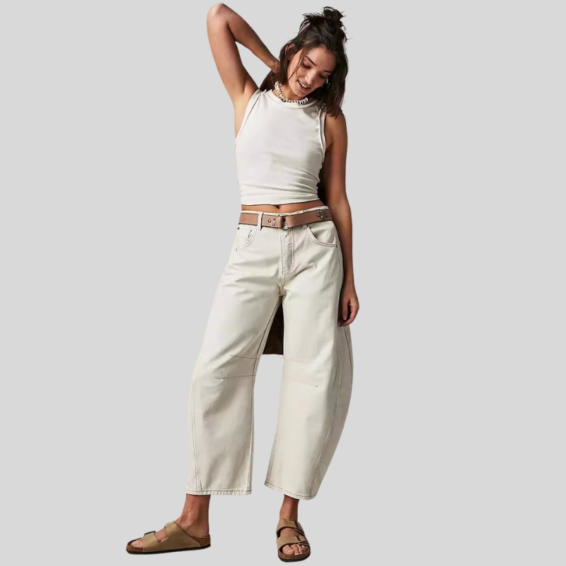New European and American fashion casual women's loose wide-leg pants medium and low waist washed denim trousers