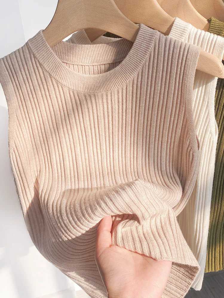 AOSSVIAO 2025 Korea Knitted Vests Women Top O-neck Solid Tank Blusas Y2K Summer New Fashion Fe Sveless Casual Thin TopsXJ250212