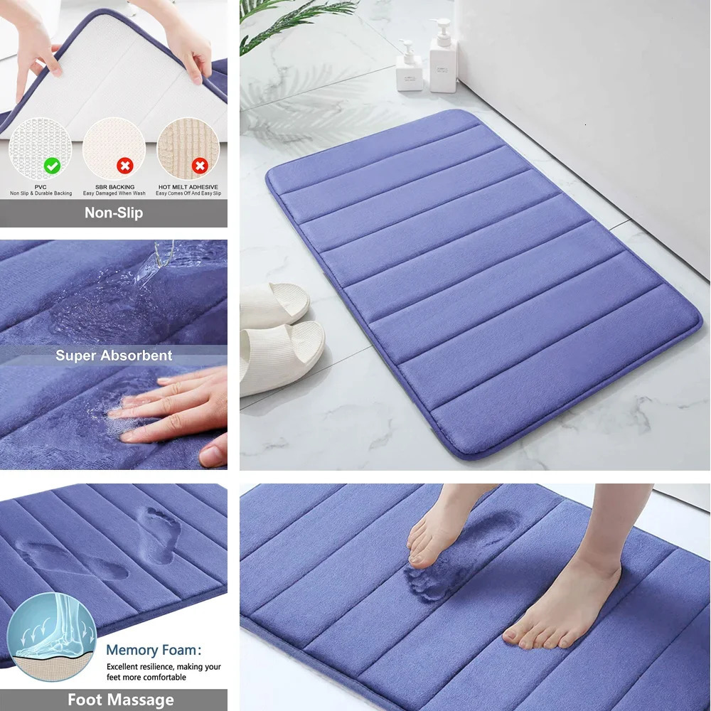 Super Absorbent Bath Mat Memory Foam Carpet Non-slip Bathroom Rug Bathtub Side Floor Rugs Shower Room Doormat Toilet Footpad 250211