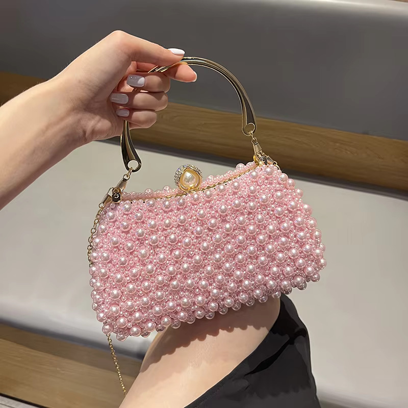 2023 New Pearl Rhie Dinner Bride Dress Banquet Diagonal Small Bag Tail Party Handbag Evening Clutch Purse