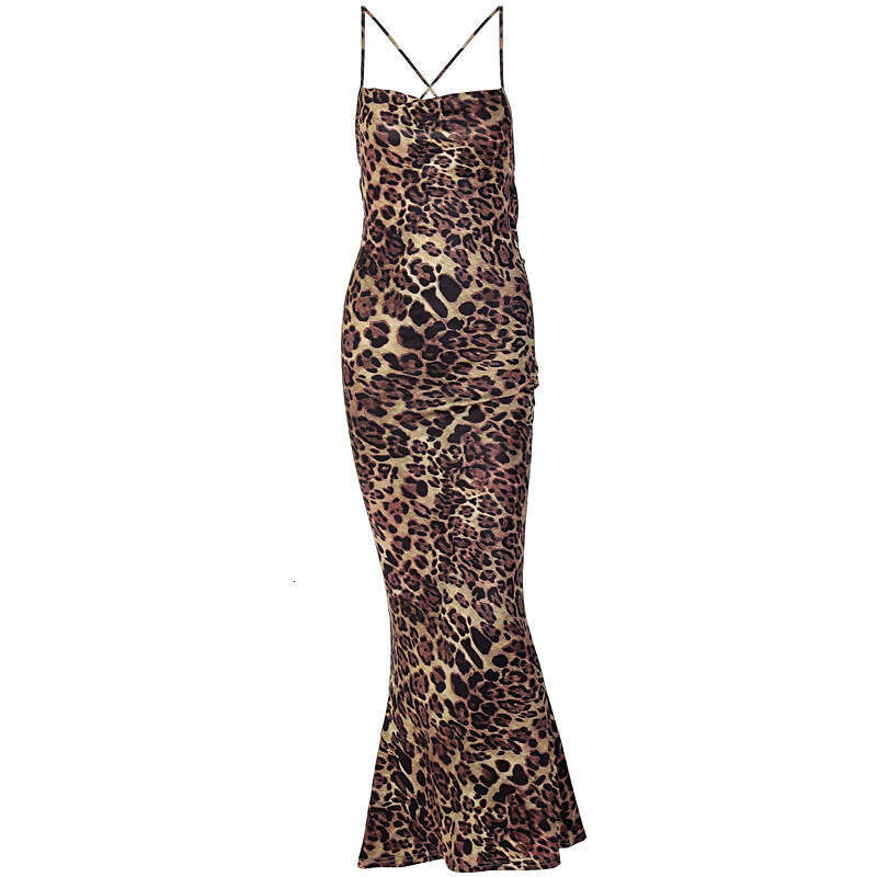 European and American style women's spring/summer leopard print sexy backless lace up slim fit mid length skirt manufacturer wholesale 2025 new c