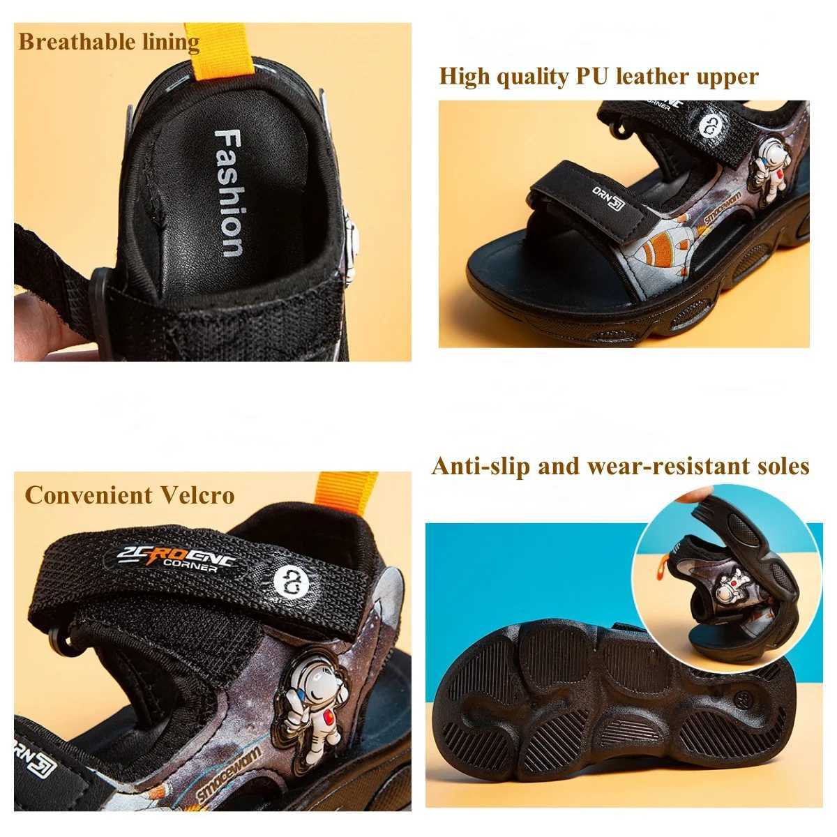 Sandals 2024 New Summer Boys Breathable Sport sandals Kids Beach Shoes Students Casual Soft Sole Shoes Children Fashion Non-slip sandals H250212
