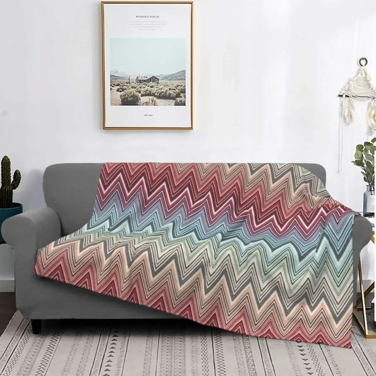 Boho Chic Modern Zigzag Pattern Flannel Throw Blanket Breathable Soft Autumn Geometric Multicolor for Couch Bedding Kids Adults 250212