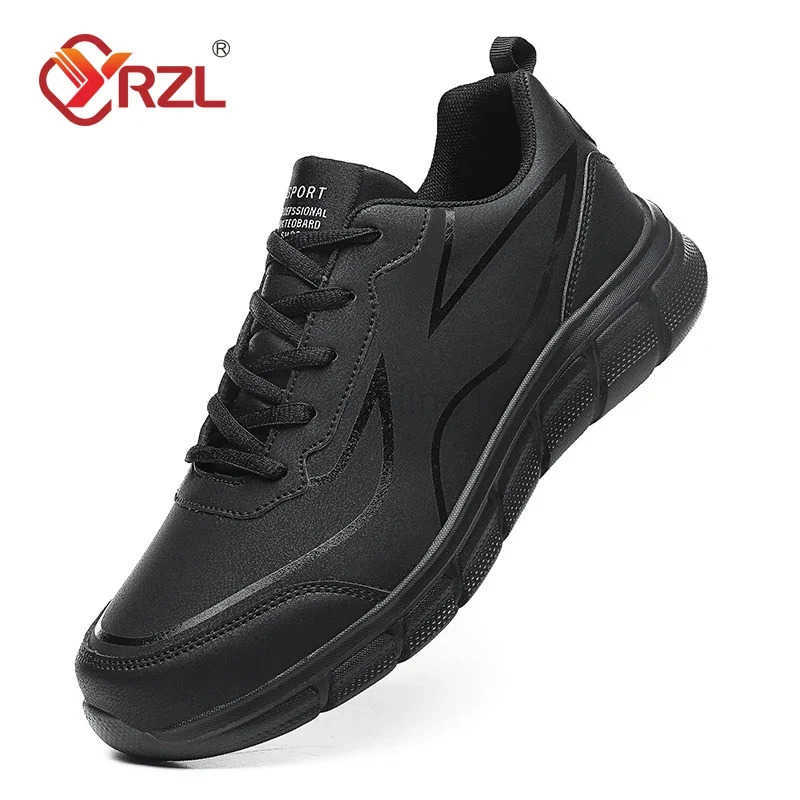 YRZL Black Running Shoes Leather Waterproof Athletic Sneakers Men Wear-resistant Men Walking Sport Shoes Cfortable Men Shoes Z250212
