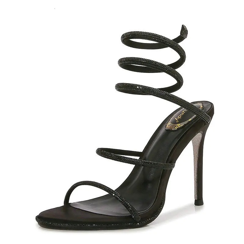 Crystal Snake Coiled Women Sandals Stiletto Heels Woman Summer 2023 Open Toe High Wedding Bridal Shoes Pumps 250118