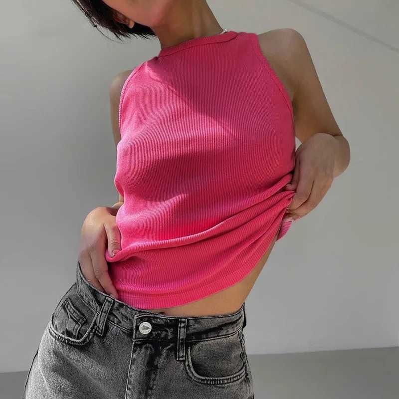 Womens Tank Top Ribbed Knitted Tops Neck Summer Woman Shirts Tank Top Tank Tops Brown Casual Sport Vest Off ShoulderXJ250212