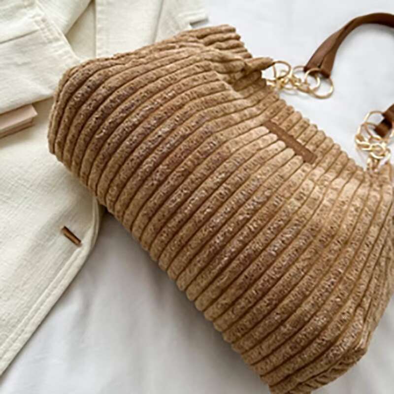 Women's Bags Women Corduroy Bag, Solid Color Handbag, Fixed Shoulder Strap, Large Capacity Simple Multifunctional Design Casual