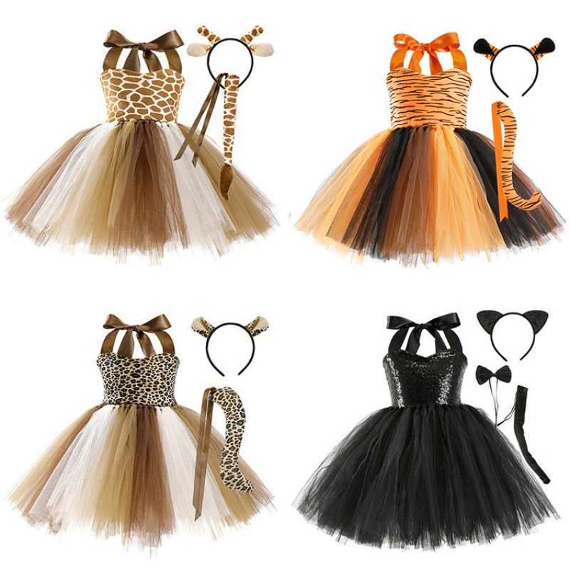 New Tutu Skirt Set Childrens Clothing Animal Cos Elk Halloween Clothing Little Cat Mesh Girls Dress School Performance DressXJ250117