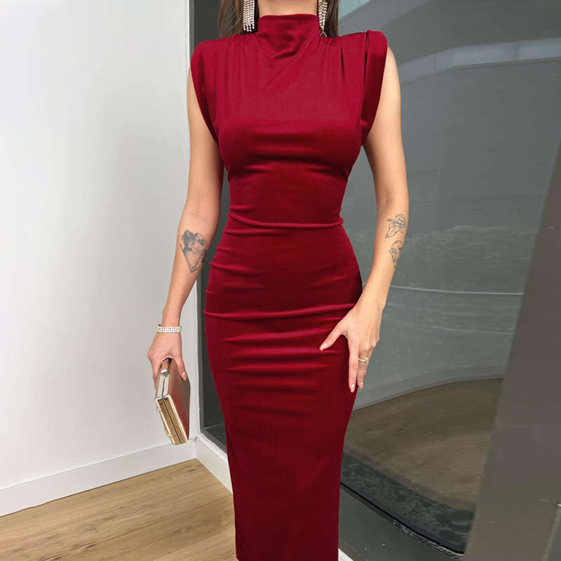 Women's summer product fashion slim fit back slit round neck sleeveless dress wholesale 2025 temperament versatile new trend clothing ins