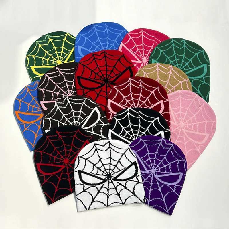 New Fashion Knitting Spider Web Design Hat for Men Plover and Cap Y2k Goth Warm Beanie Hats New Hip-hop Street Cap X250212