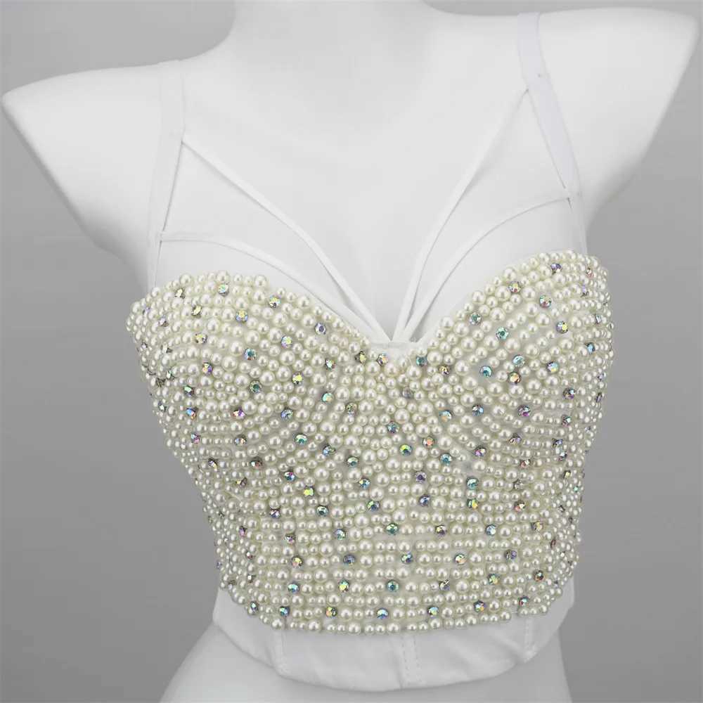 Quality Pearl Tank Tops Rhine Women Crop Top Club Clothes Streetwear Y2K Corset Woman Shaper Camis Fashion Fea ClothingXJ250212