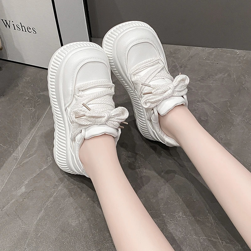 8.5CM Synthetic Microfiber Leather Women Platform Wedge Ladies Chunky Sneakers 2024 High Fashion Vulcanize Pumps Shoes 250207