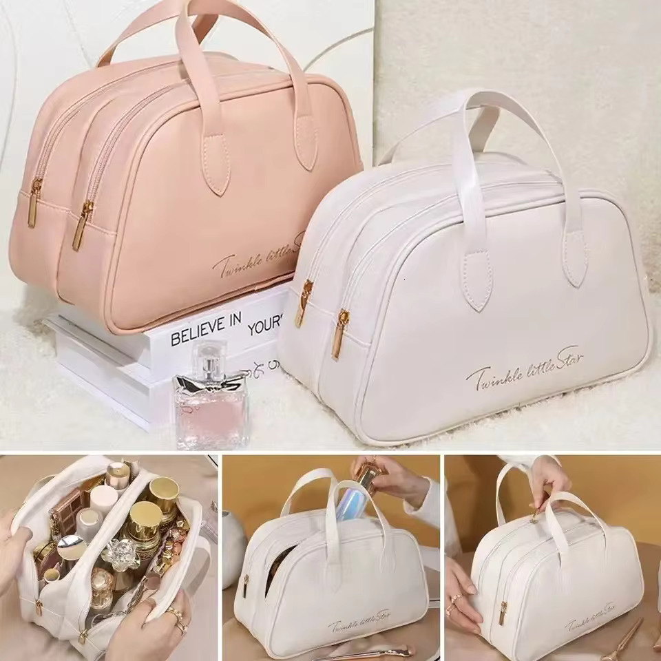 Large-Capacity Double Layer Travel Cosmetic Portable PU Makeup Pouch Women Waterproof Bathroom Washbag Multifunctional Bag swissmilitary