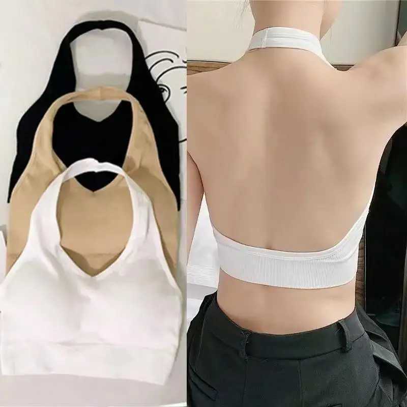 Women Backless Vest Sexy Bra Halter Wire Free Sport Bra Suspender Solid Lingerie Fe Tops Beautiful Back Wire Free Sports BraXJ250212