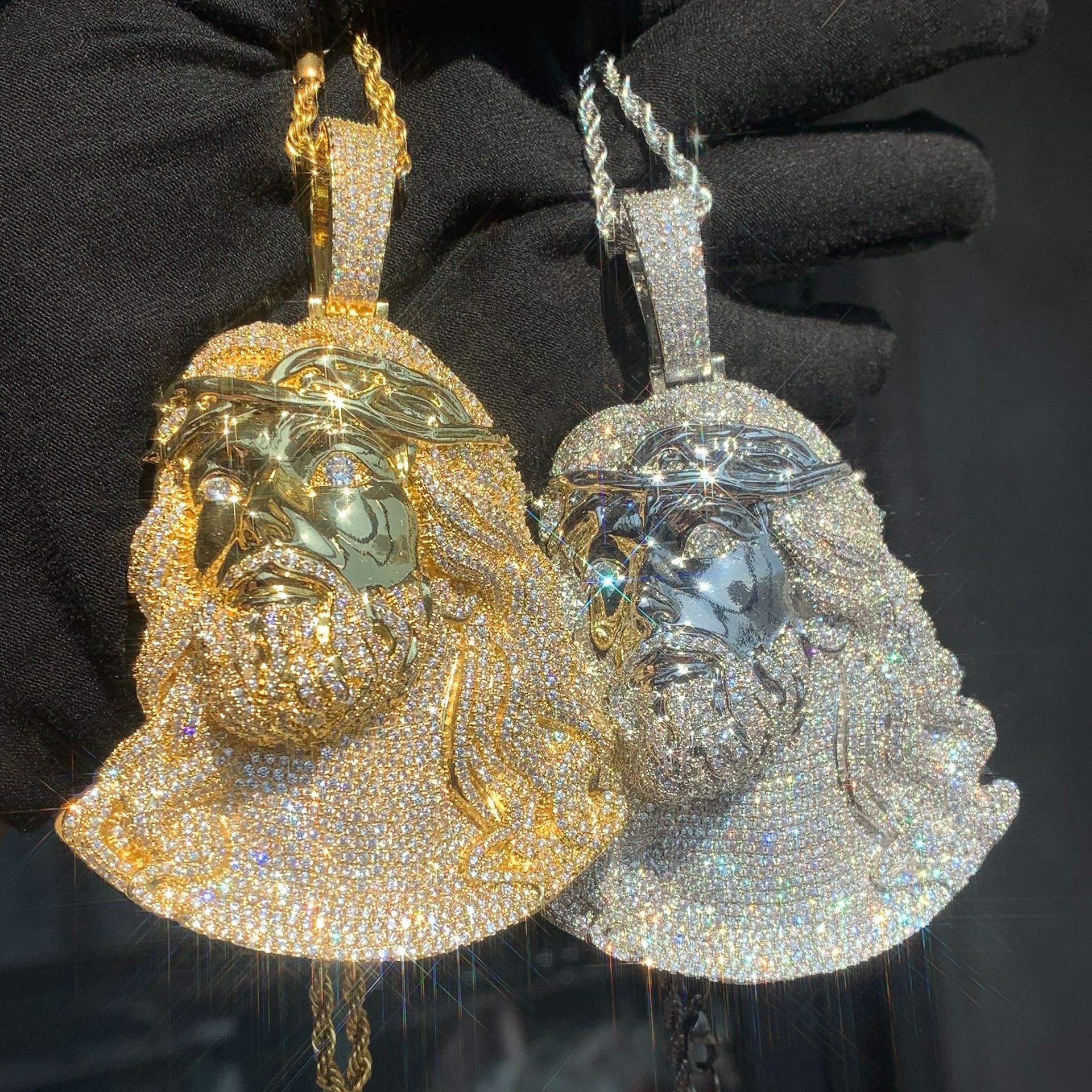 Vintage Hip Hop Large New Jesus Face Men Pendant Necklace 5A Zircon Gold Plated Religion Jewelry