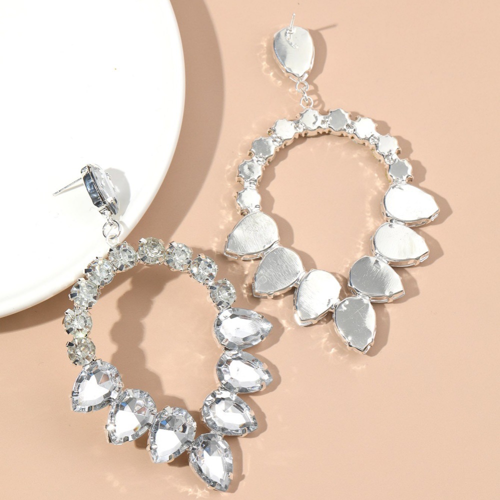 Exaggerated Earring 2PCS/LOT long rhinestone Silver pendant earrings Jewelry High-End Stage Accessories For Party
