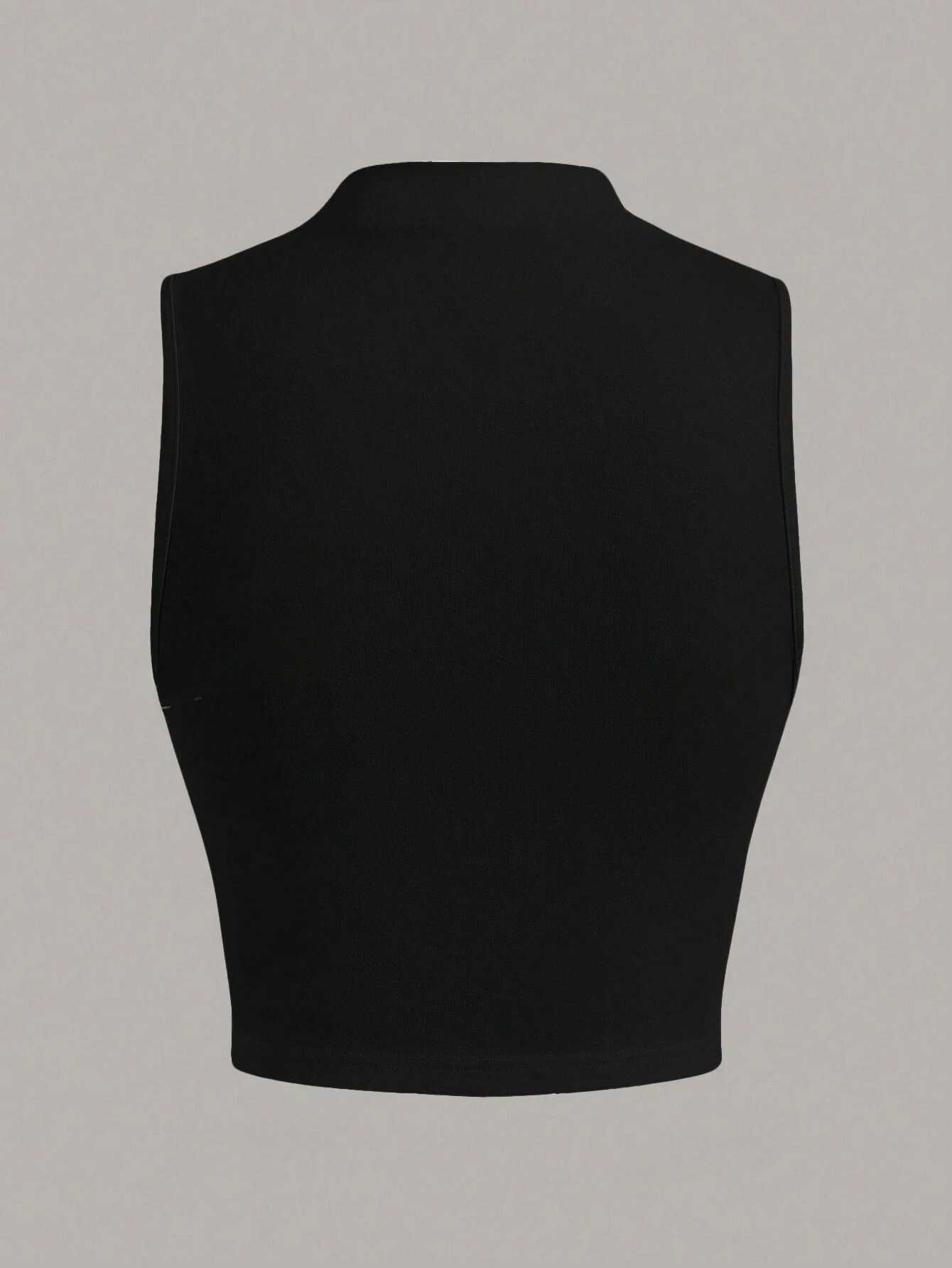 Casual Mock Neck Sveless Tank Top for Women Summer Sexy Solid Color Slim Fit Stand Collar Crop Top Streetwear Y2KXJ250212