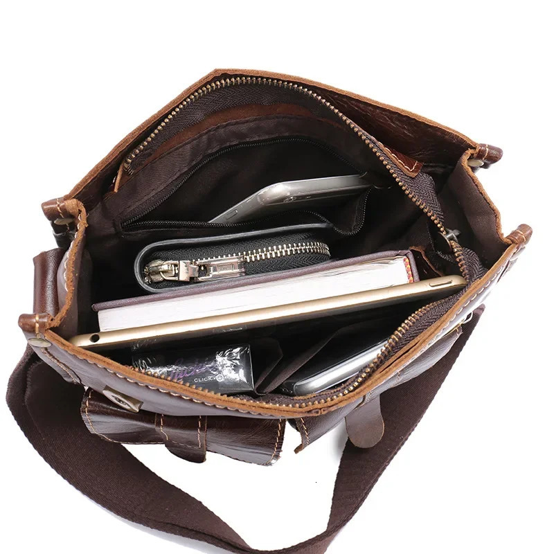 Cow Genuine Leather Males Crossbody Bag Casual Business Real Leather Mens Messenger Bag Vintage Men Zipper Shoulder Handbags 250207