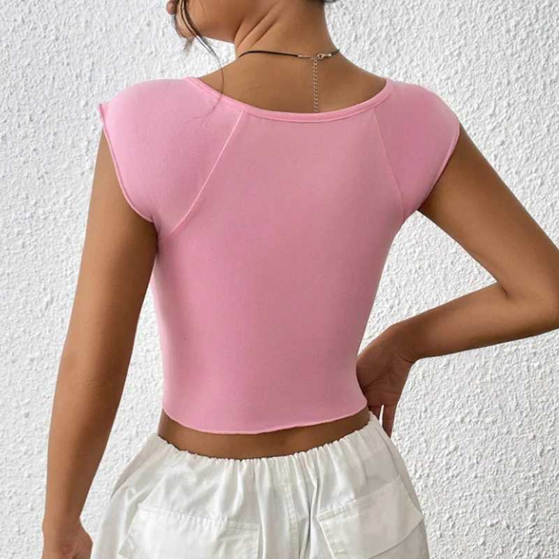 Sexy Square-neck Pink Tank Tops Korean Fashion Summer Sexy Women Clothes Slim Tees Woman V Neck Y2K Sveless 2024 StreetwearXJ250212