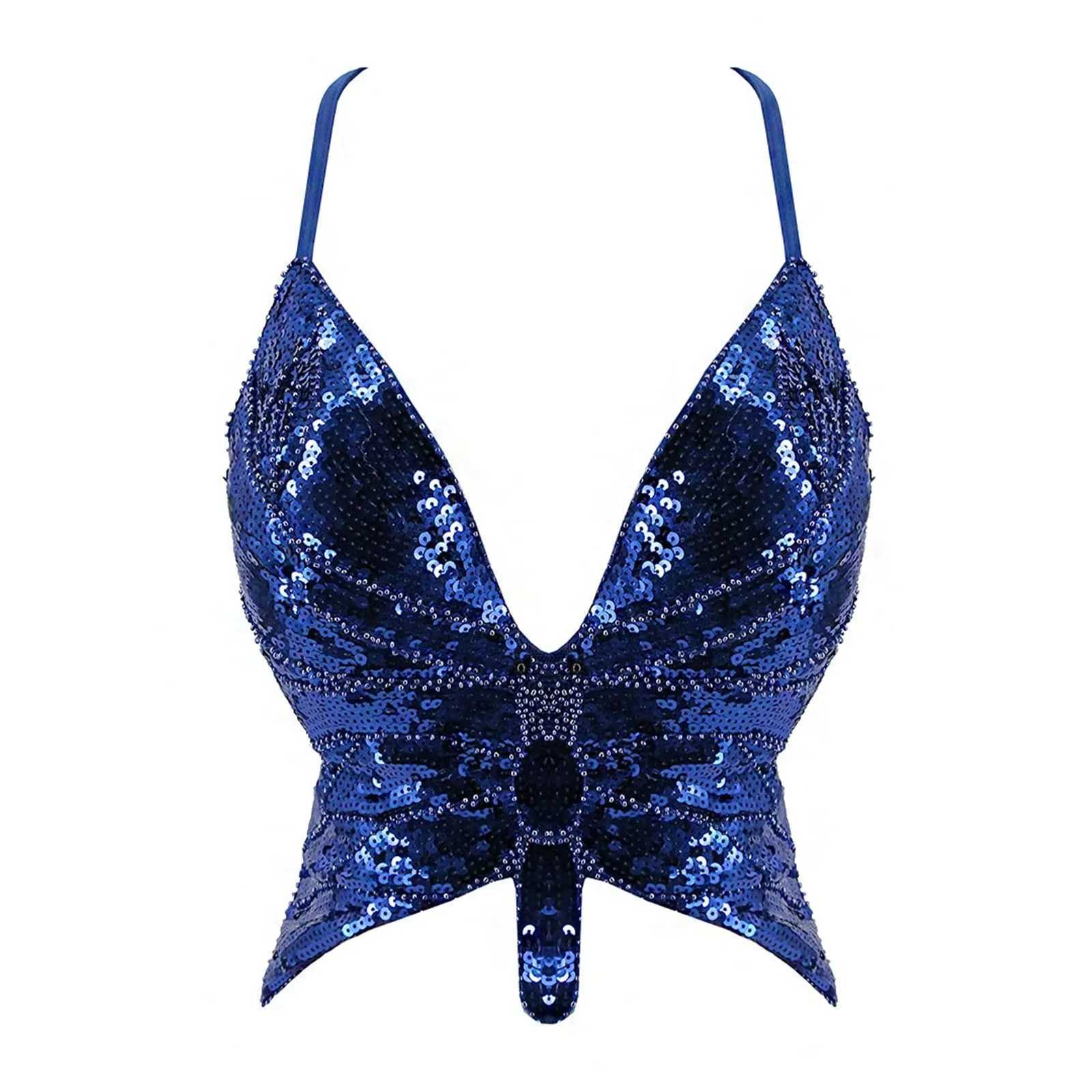 Sexy Backless Bandage Sparkly Sequin Crop Top for Women Fashion Dance Vest Carnival Come Bra Belly Outfits Sequin BrasXJ250212