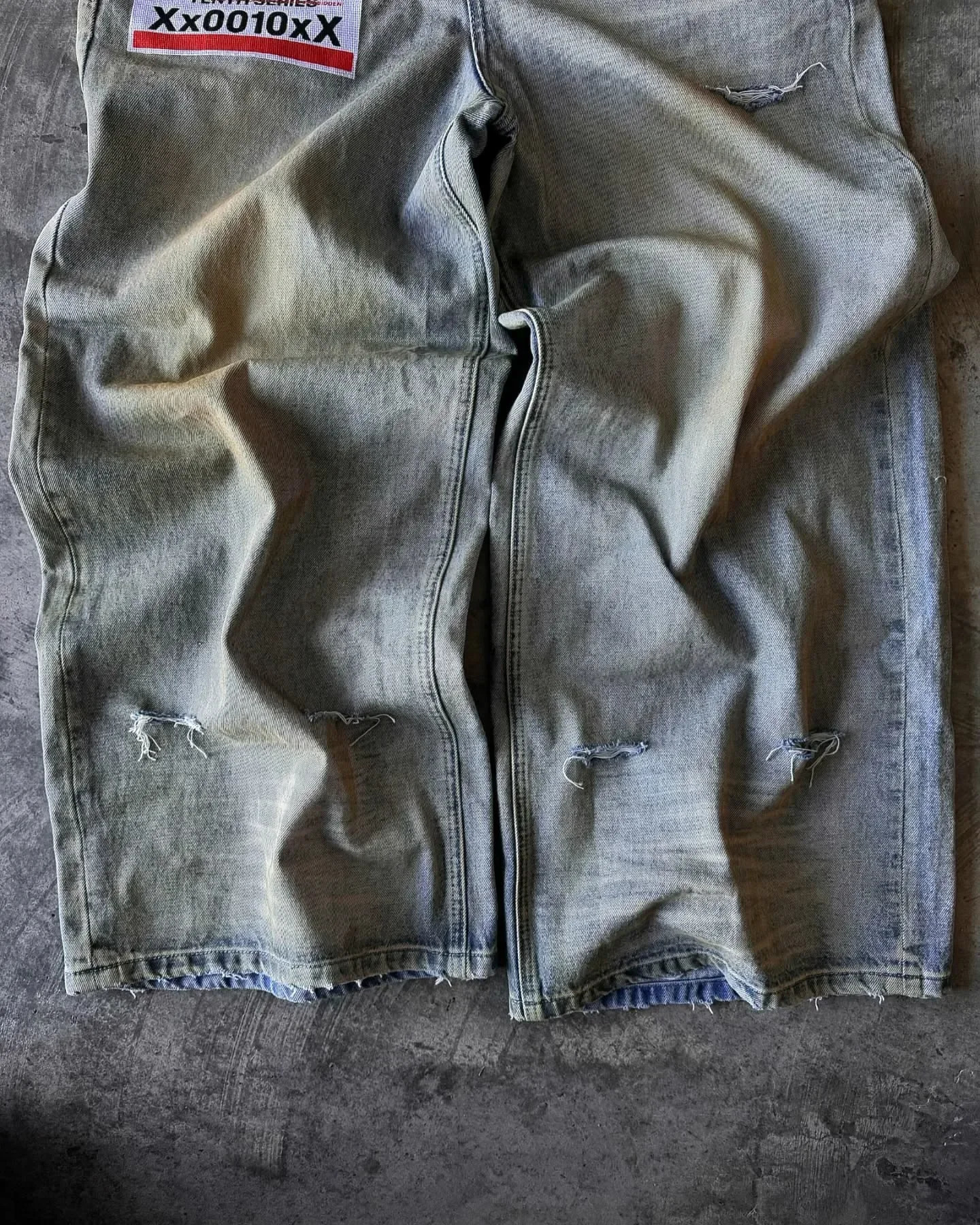 Loose Ripped Men Jeans Y2k Splic Double Waist Jeans Punk Harajuku Wide Leg Pants Street Hip Pop Jean Straight knit Denim Pants 250211