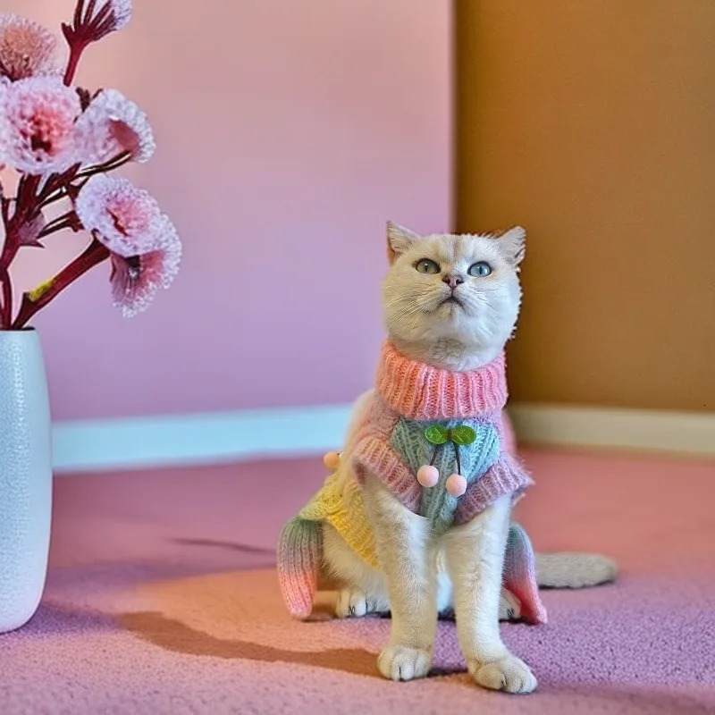 SULEGR Cat Autumn/Winter Cute Cherry Tank Top Skirt for Small and Medium Sized Bichon Yorkshire Marzis Gradient Color 250207