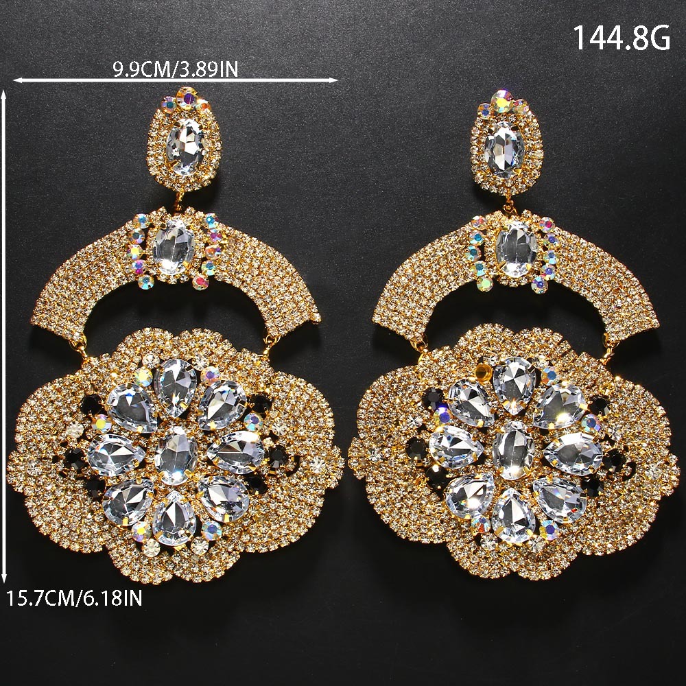 Exaggerated Earrings Gold Exaggerated Rhinestones High-End Stage Accessories For Party Jewelry